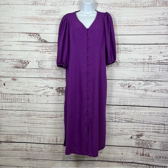 J.Jill Purple V Neck Button 3/4 Sleeve Midi Dress - Picture 1 of 14